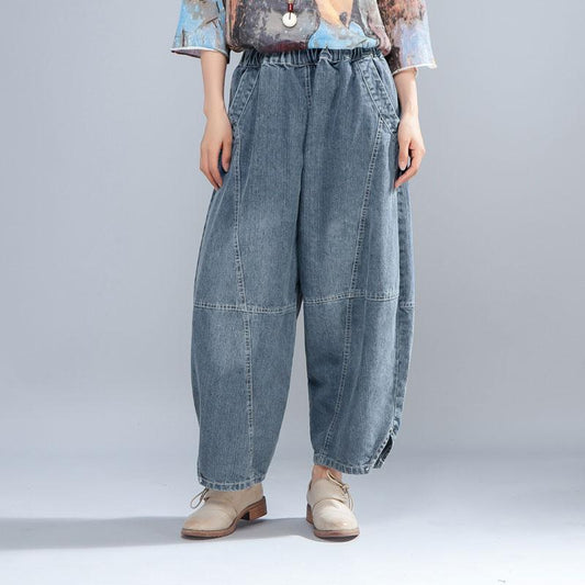 Casual Women Light Blue Denim Jeans Lantern Pants