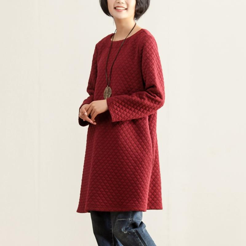Fall Winter Casual Round Neck Long Sleeve Women Dress