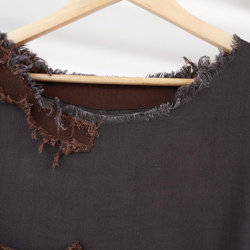 Cotton Loose Splicing Women Casual Gray Irregular Shirt