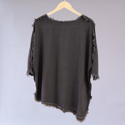 Cotton Loose Splicing Women Casual Gray Irregular Shirt