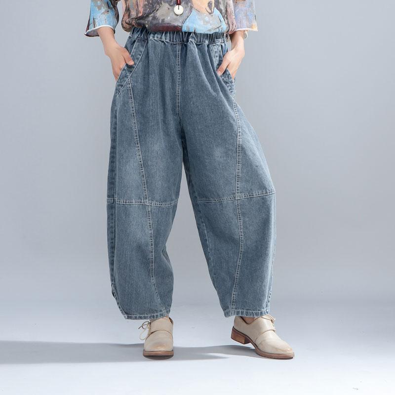 Casual Women Light Blue Denim Jeans Lantern Pants