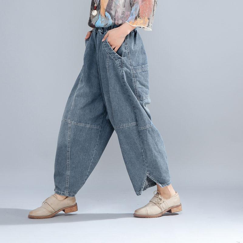 Casual Women Light Blue Denim Jeans Lantern Pants