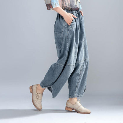 Casual Women Light Blue Denim Jeans Lantern Pants