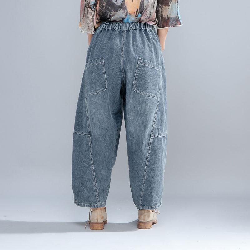 Casual Women Light Blue Denim Jeans Lantern Pants