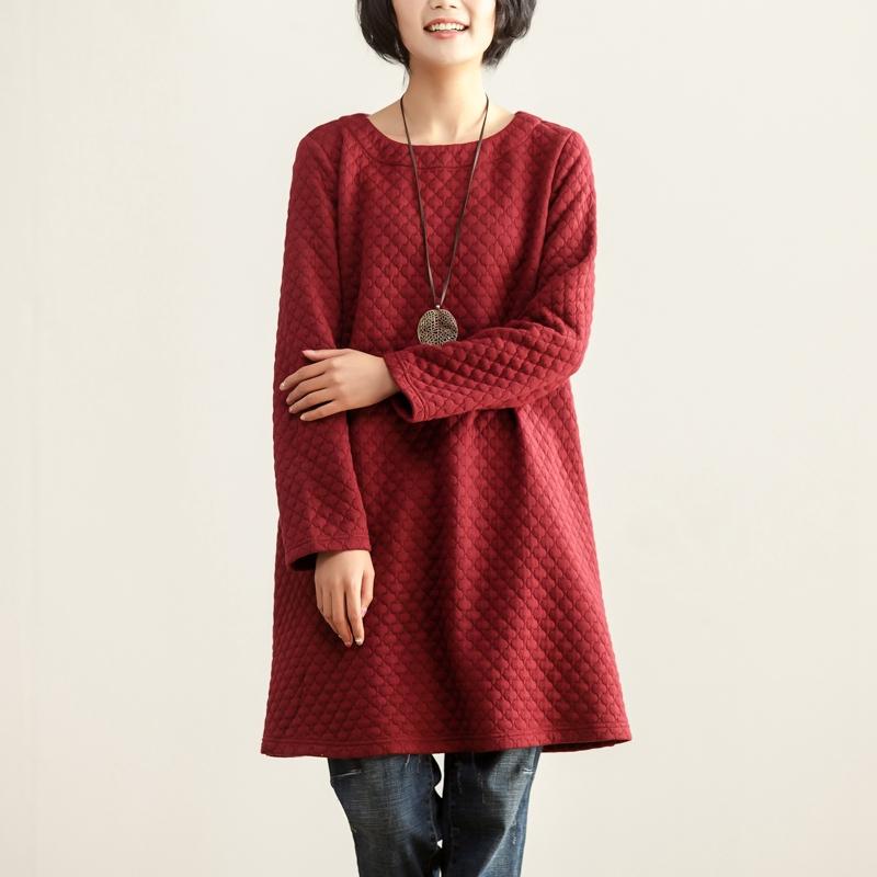 Fall Winter Casual Round Neck Long Sleeve Women Dress