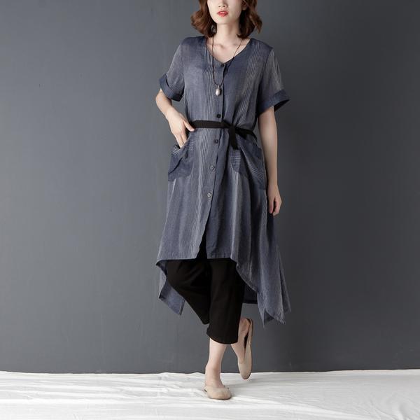 Irregular Women Short Sleeve Lacing Pink Shirt Dress