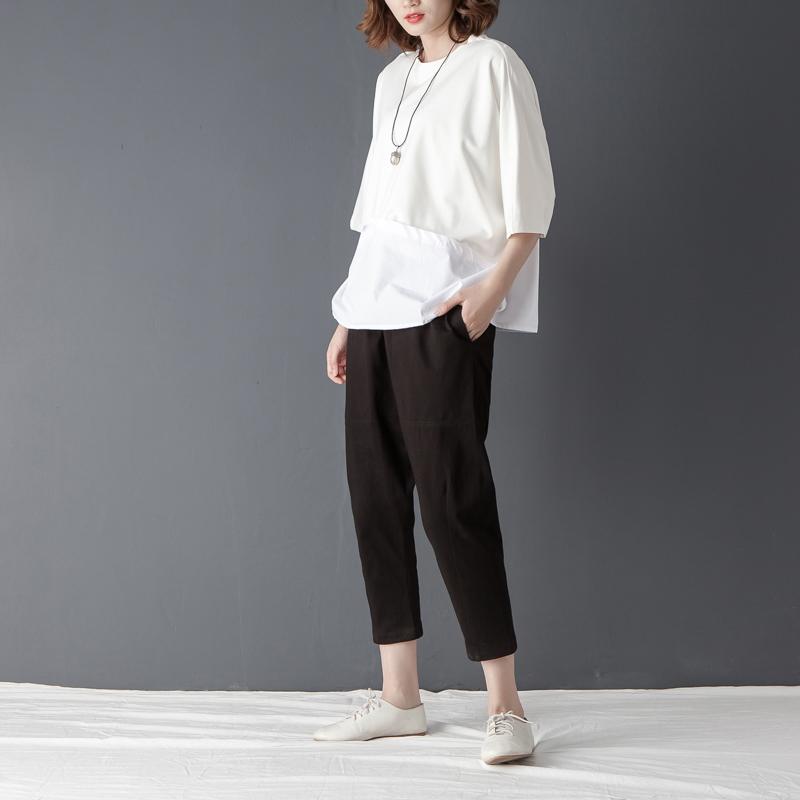 Casual Women Solid Black Linen Cotton Pants