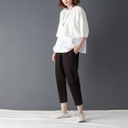 Casual Women Solid Black Linen Cotton Pants