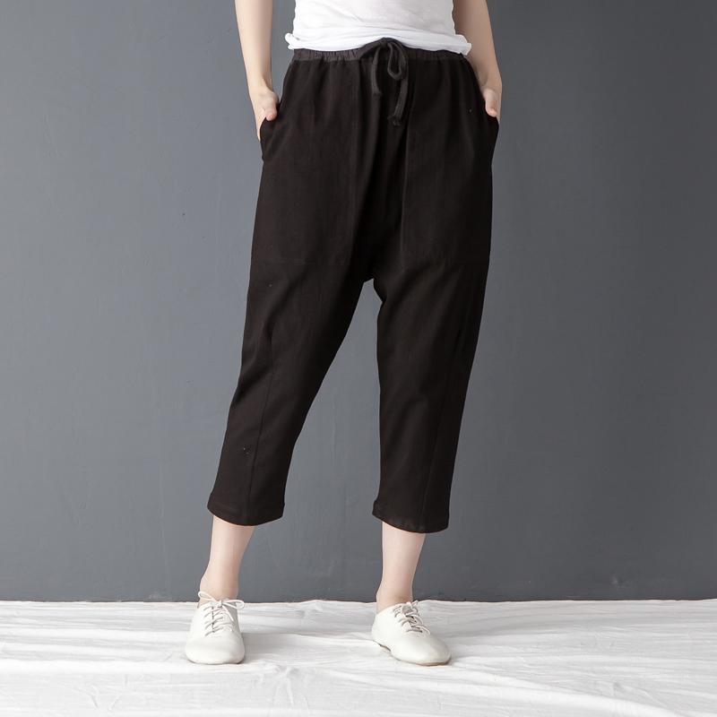 Casual Women Solid Black Linen Cotton Pants