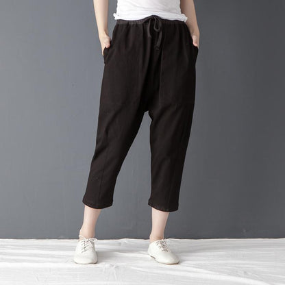 Casual Women Solid Black Linen Cotton Pants