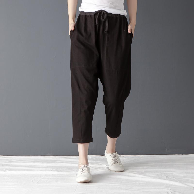 Casual Women Solid Black Linen Cotton Pants