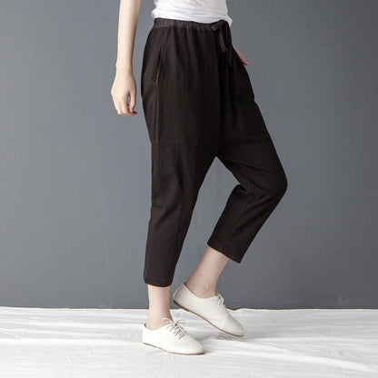 Casual Women Solid Black Linen Cotton Pants