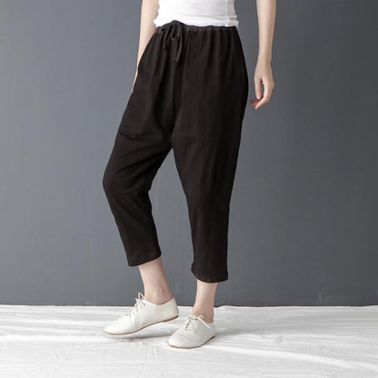 Casual Women Solid Black Linen Cotton Pants