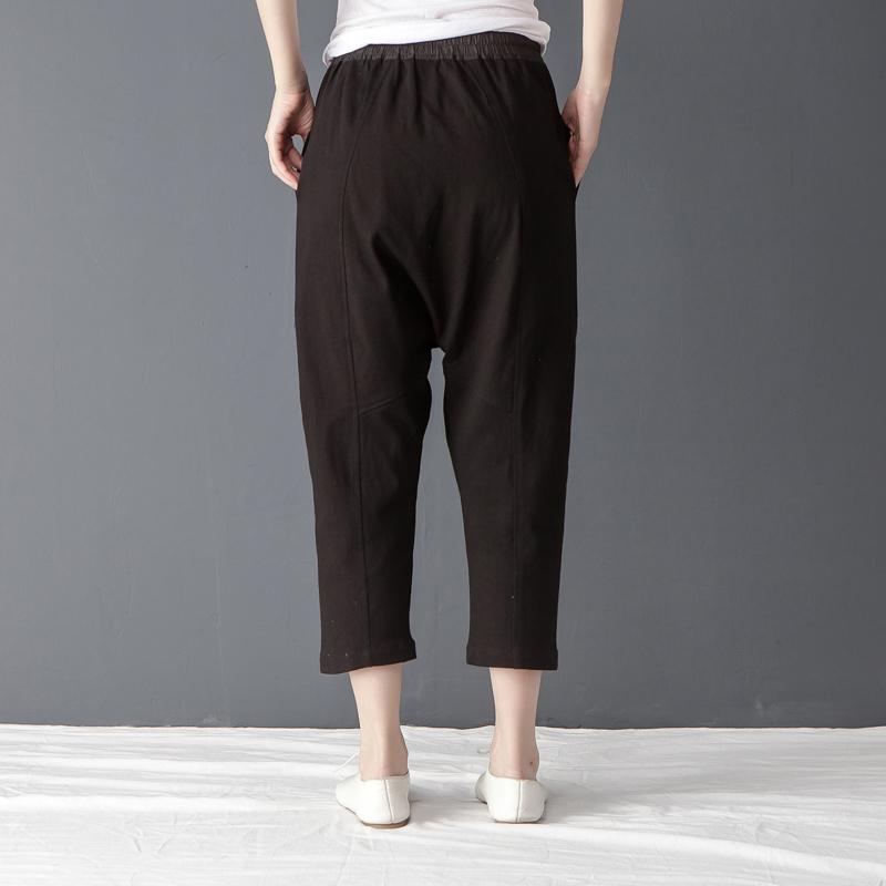 Casual Women Solid Black Linen Cotton Pants
