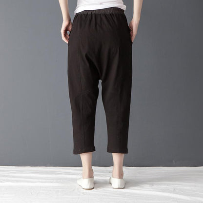 Casual Women Solid Black Linen Cotton Pants