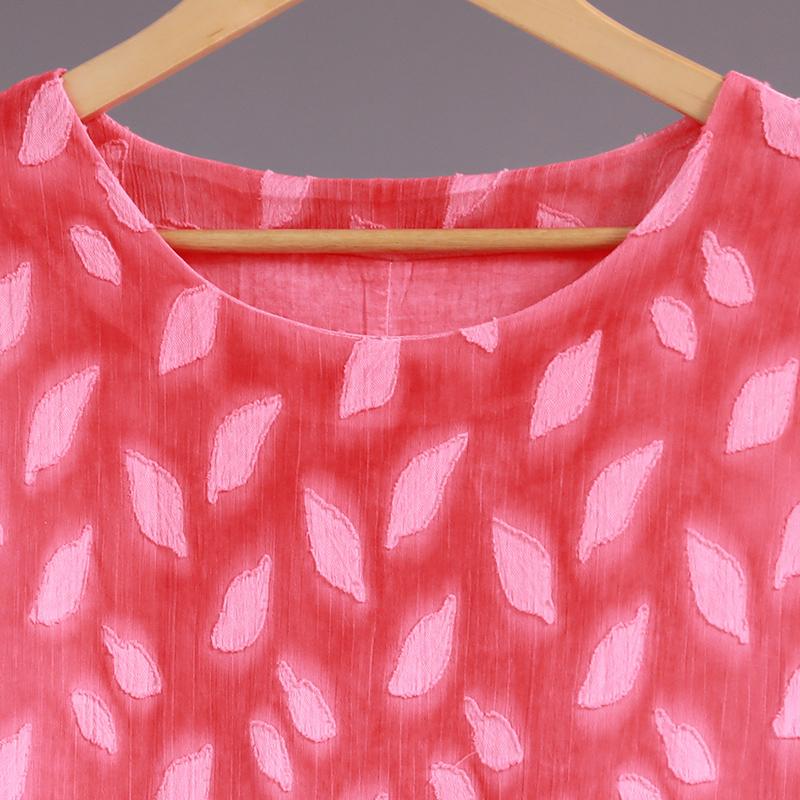 Women's Casual Round Neck Long Sleeve Red Pleated Dress