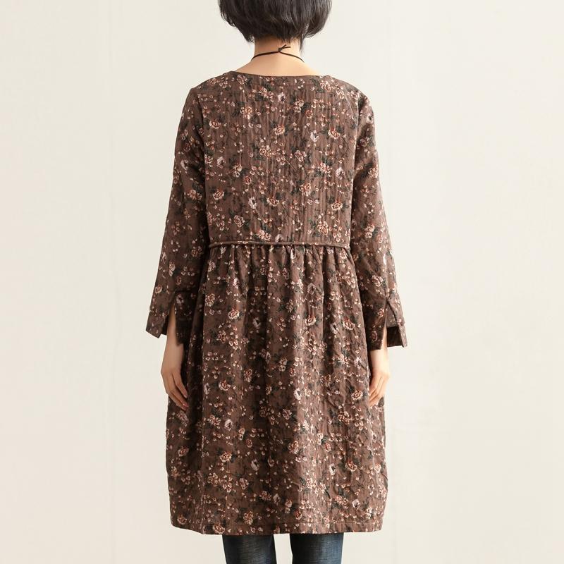 Women Autumn Round Neck Long Sleeve Floral Printing Dress