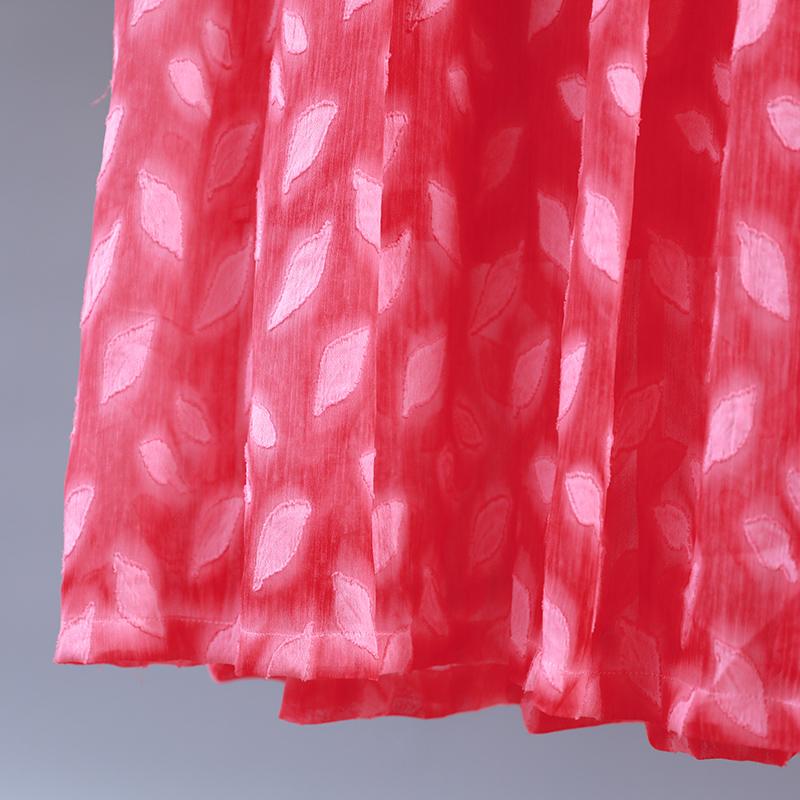 Women's Casual Round Neck Long Sleeve Red Pleated Dress