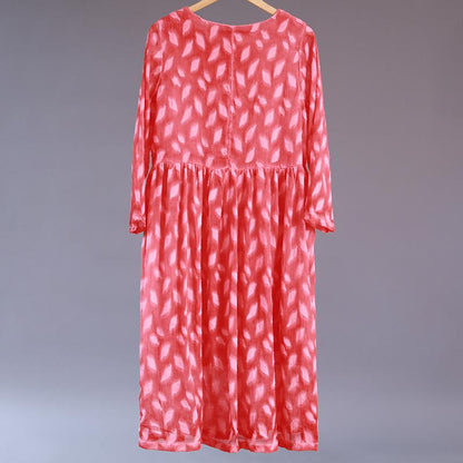 Women's Casual Round Neck Long Sleeve Red Pleated Dress