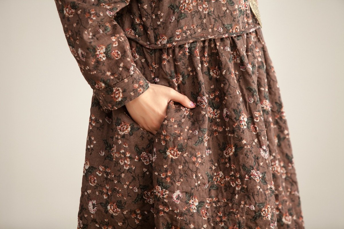 Women Autumn Round Neck Long Sleeve Floral Printing Dress