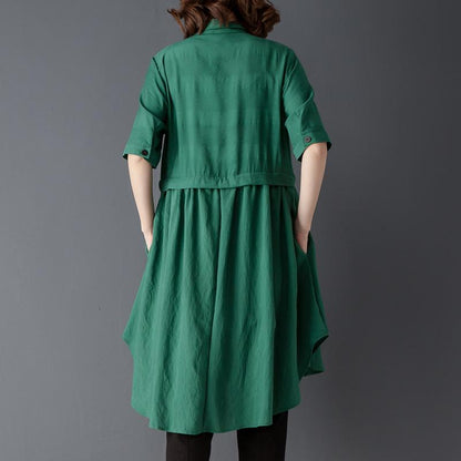 Polo Collar Short Sleeve Irregular Green Lacing Shirt