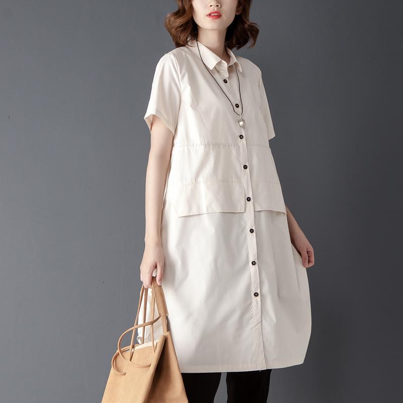 Single Breasted Summer Casual Short Sleeve Beige Shirt