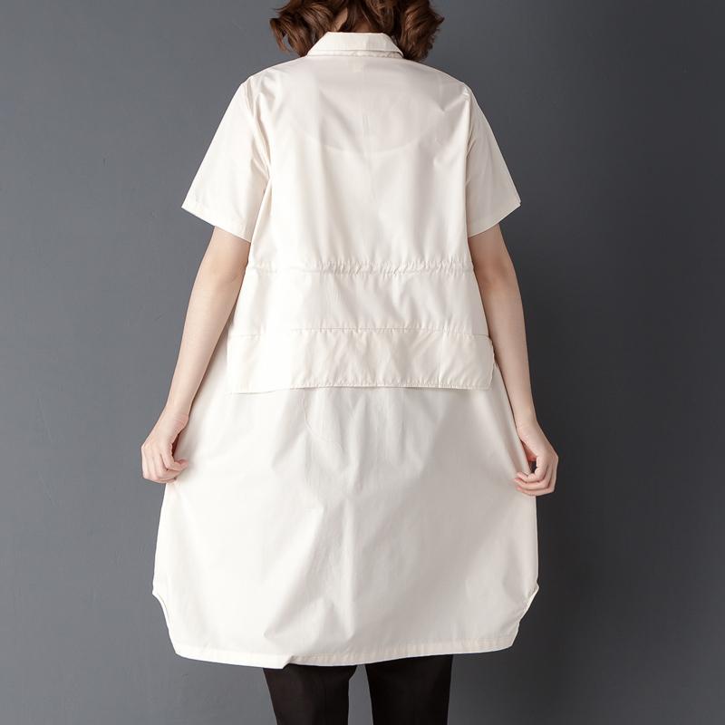 Single Breasted Summer Casual Short Sleeve Beige Shirt