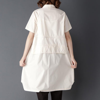 Single Breasted Summer Casual Short Sleeve Beige Shirt