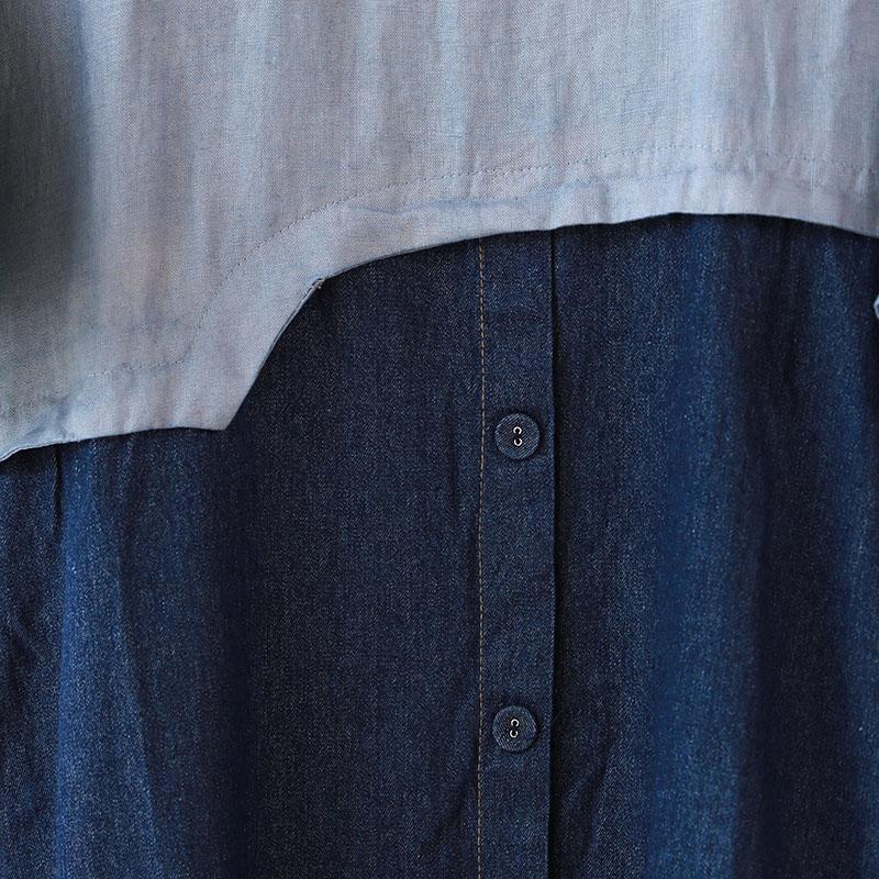 Splicing Cotton Loose Women Casual Short Sleeve Dress