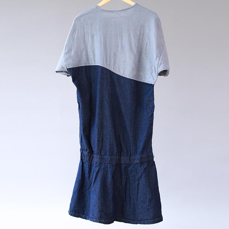 Splicing Cotton Loose Women Casual Short Sleeve Dress