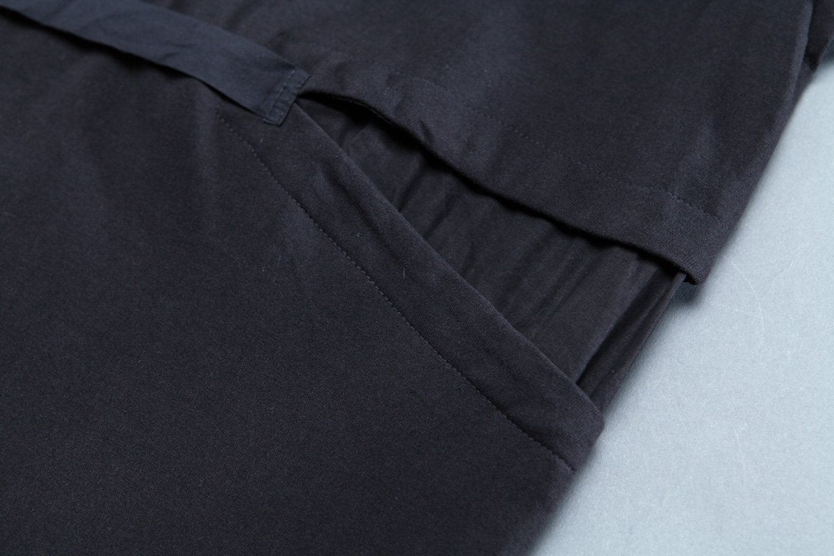 Short Sleeve Slit Round Neck Belt Black Dress