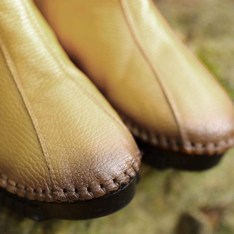 Winter Side Zip Casual Cowhide Leaf Splicing Women Short Boots