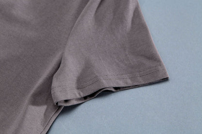 Short Sleeve Slit Round Neck Belt Gray Dress