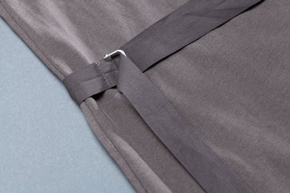 Short Sleeve Slit Round Neck Belt Gray Dress
