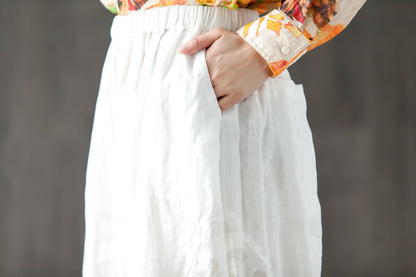 Loose Women Elastic Waist White Wide Leg Pants