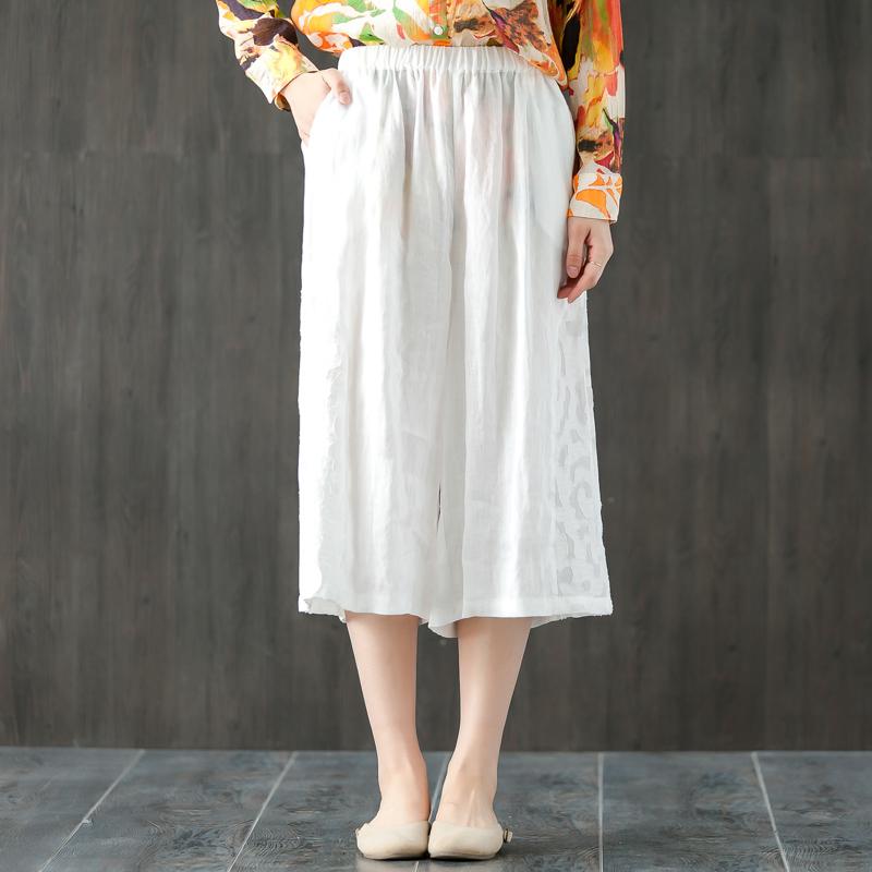 Loose Women Elastic Waist White Wide Leg Pants