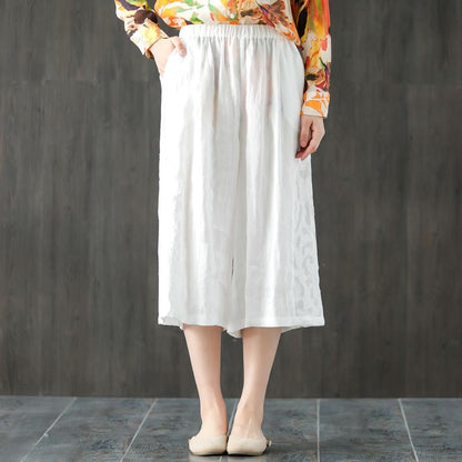 Loose Women Elastic Waist White Wide Leg Pants