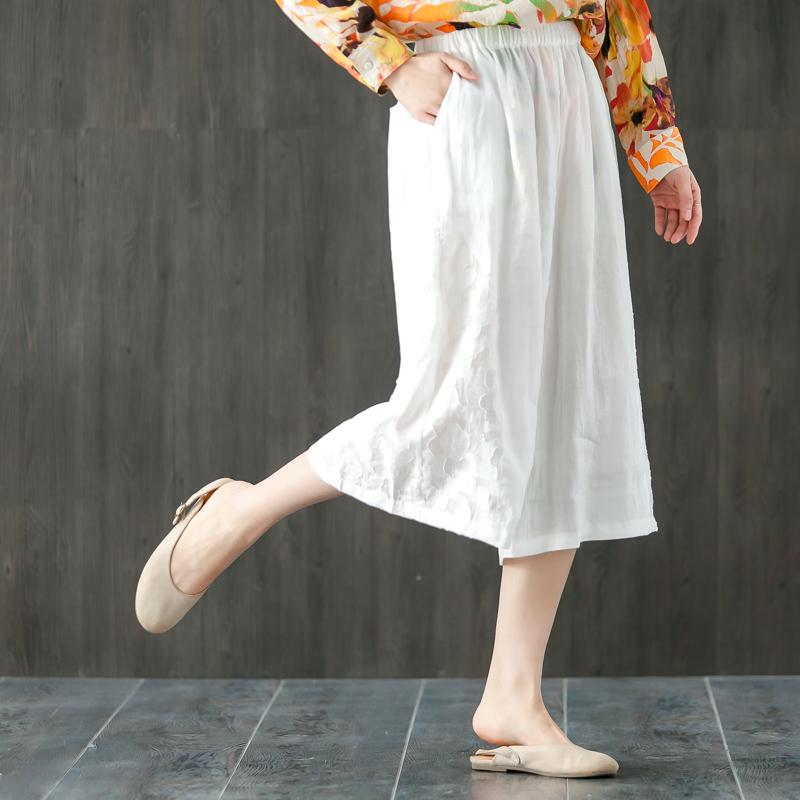Loose Women Elastic Waist White Wide Leg Pants