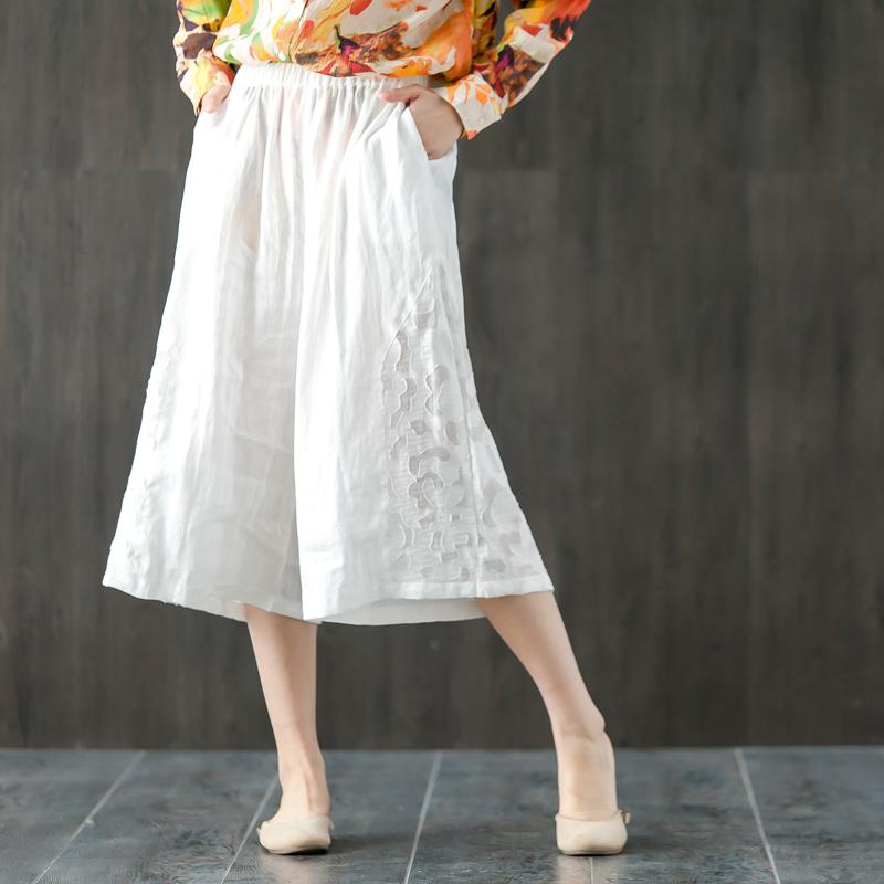 Loose Women Elastic Waist White Wide Leg Pants