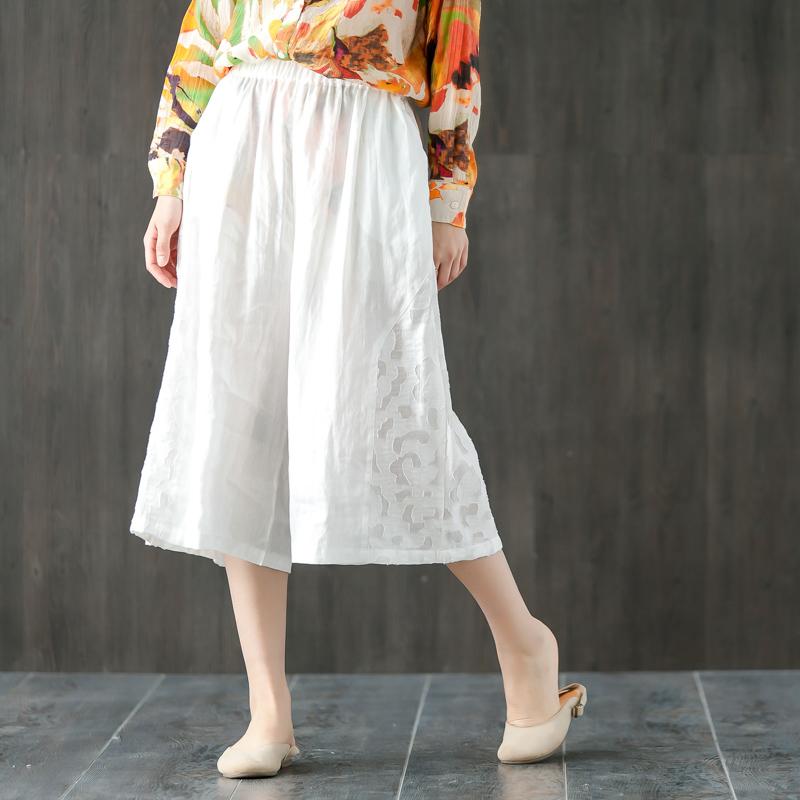 Loose Women Elastic Waist White Wide Leg Pants