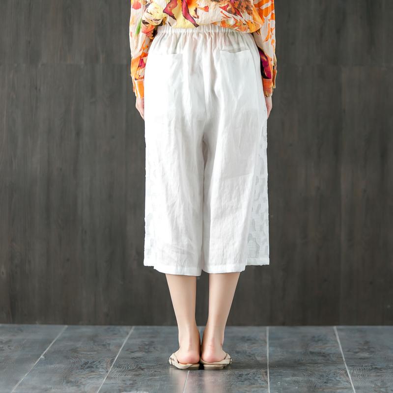 Loose Women Elastic Waist White Wide Leg Pants