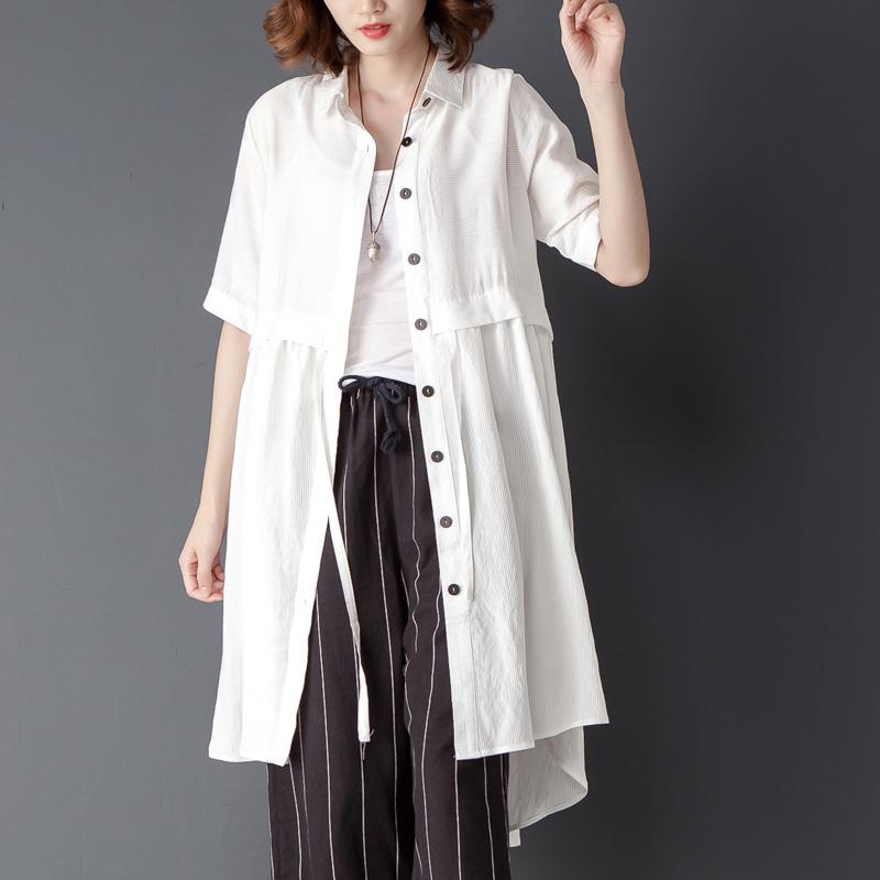 Polo Collar Short Sleeve Irregular White Lacing Shirt