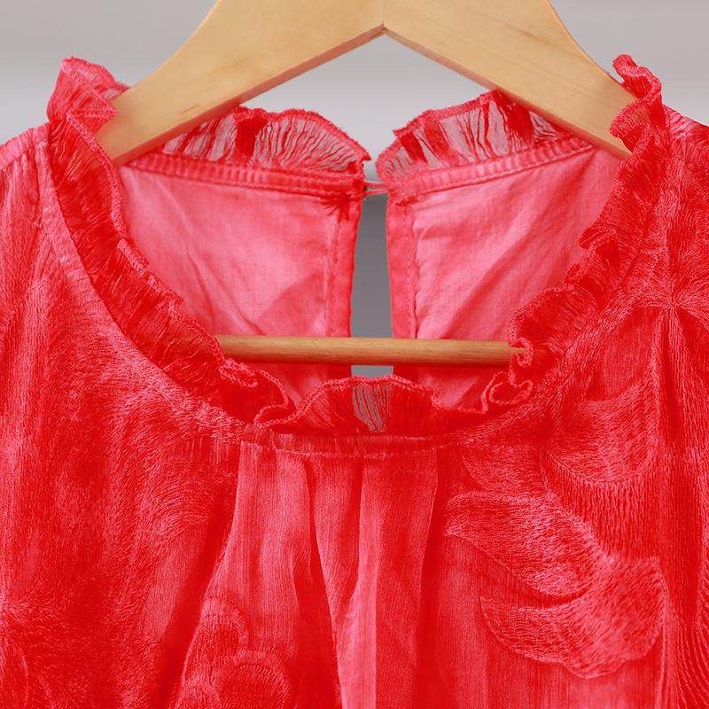 Round Neck Lining Long Sleeve Women Red Dress