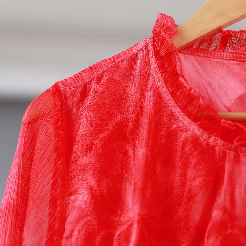 Round Neck Lining Long Sleeve Women Red Dress