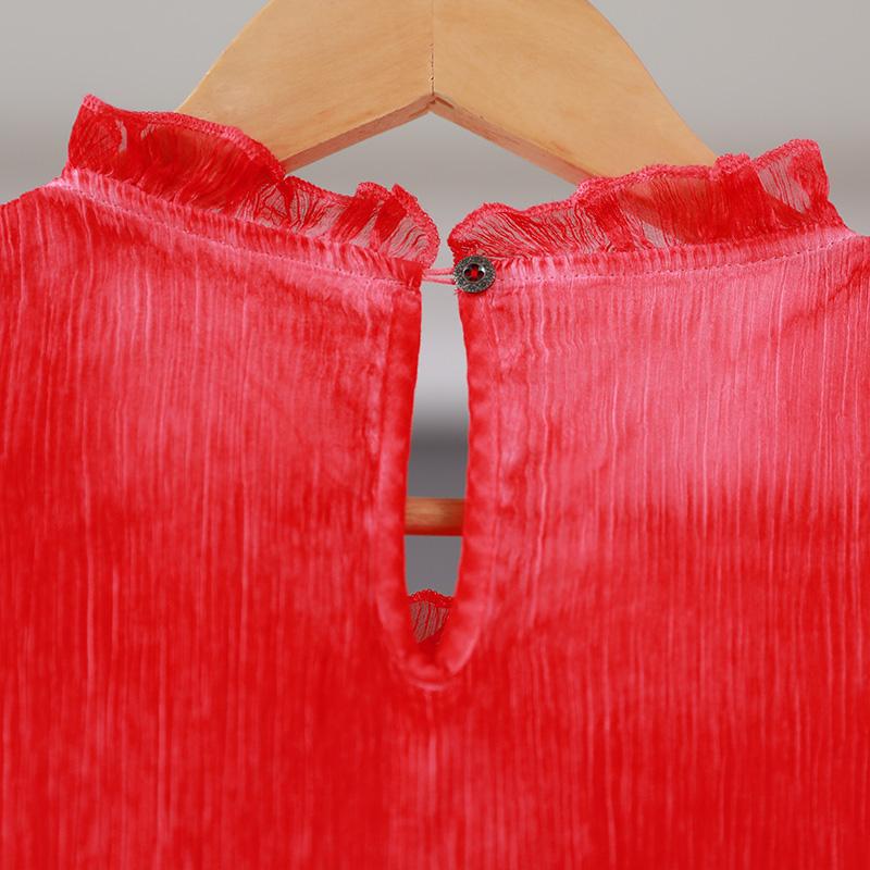 Round Neck Lining Long Sleeve Women Red Dress