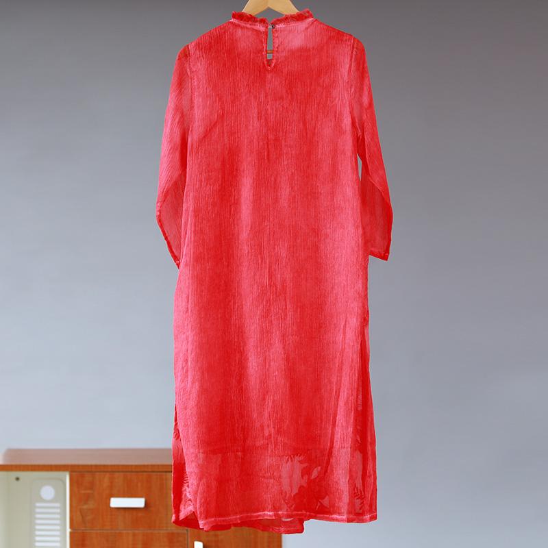 Round Neck Lining Long Sleeve Women Red Dress
