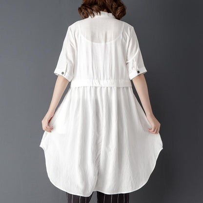 Polo Collar Short Sleeve Irregular White Lacing Shirt