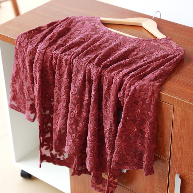 Baggy Round Neck Floral Long Sleeve Women Red Shirt