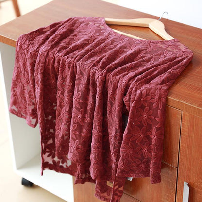 Baggy Round Neck Floral Long Sleeve Women Red Shirt