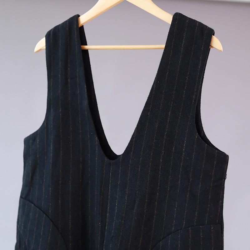 Women Loose Stripe Pocket Rompers Jumpsuit